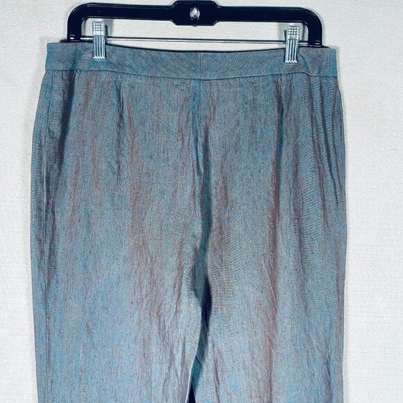 Lafayette NY Womens Pants 8 Blue Linen Wide Leg Old Money Quiet Luxury Shiny - Picture 9 of 12